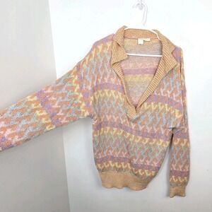 Vintage Brenda French Orange Pastel Colorful Hand Loomed Artsy Sweater Size 2X
